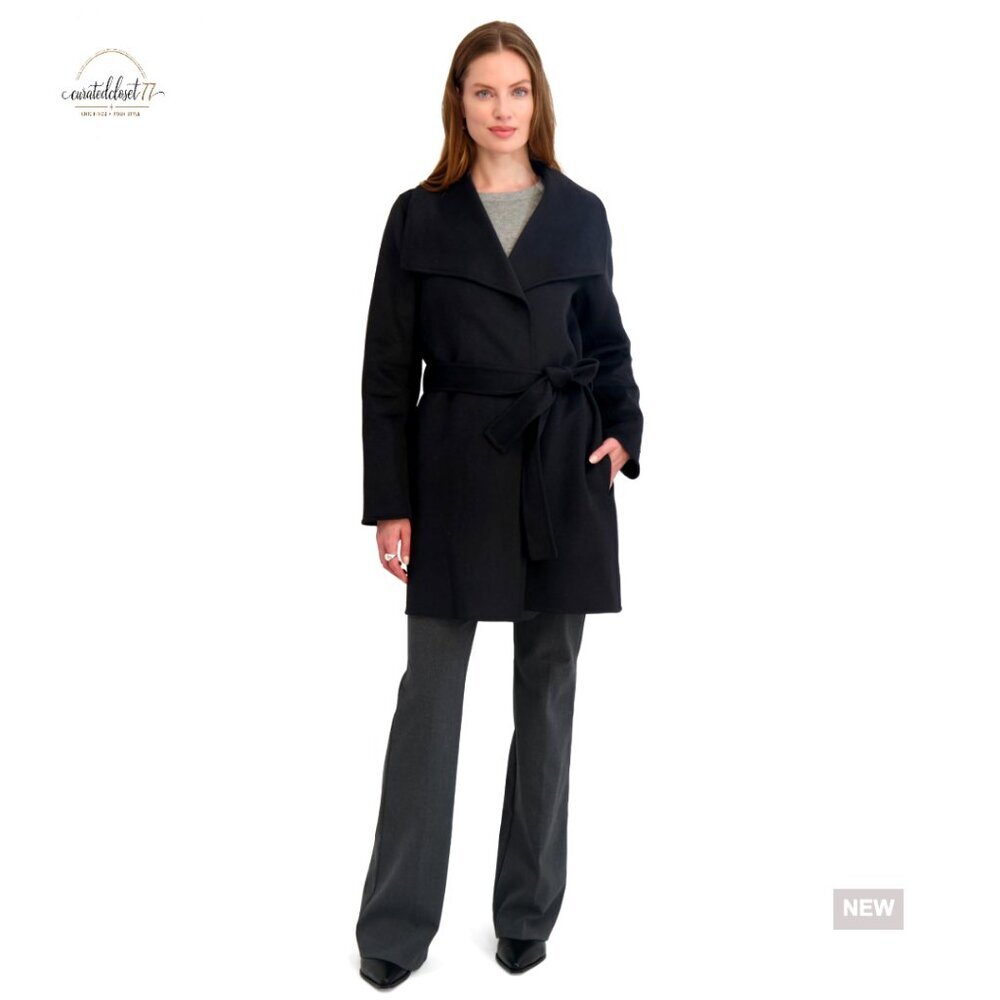 Wool Blend Wrap Peacoat Elegant Classic Fitted Lightweight Belted Coat